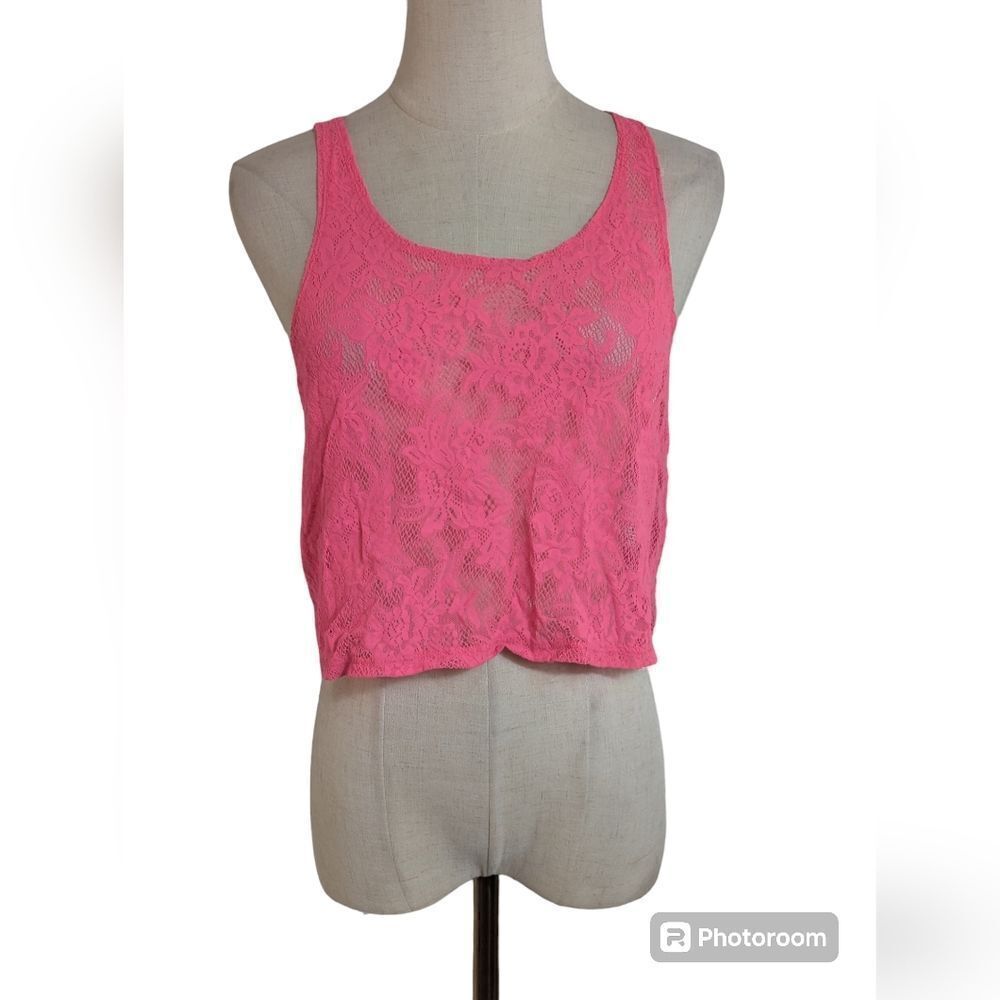 PINK Victoria's Secret Pink Sheer Lace Crop Top